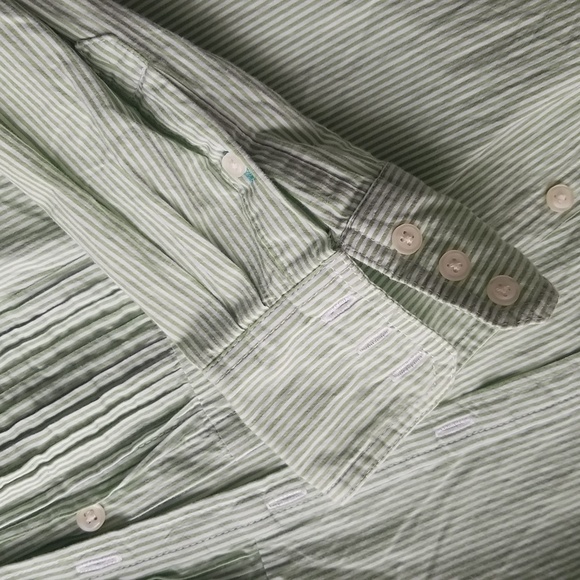 Pastel Mint Green Striped Collared Button Down Blouse - Picture 4 of 7